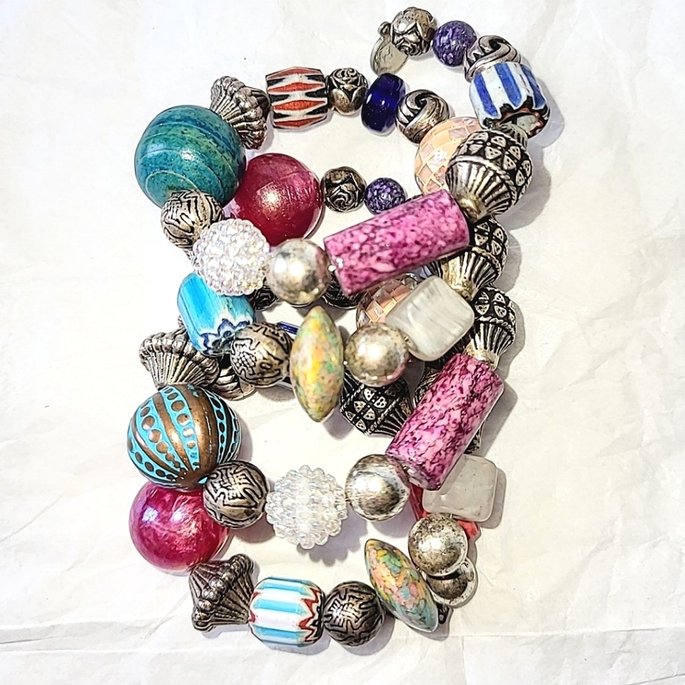 MULTI-COLORED BEAD WIRE WRAP BRACELET